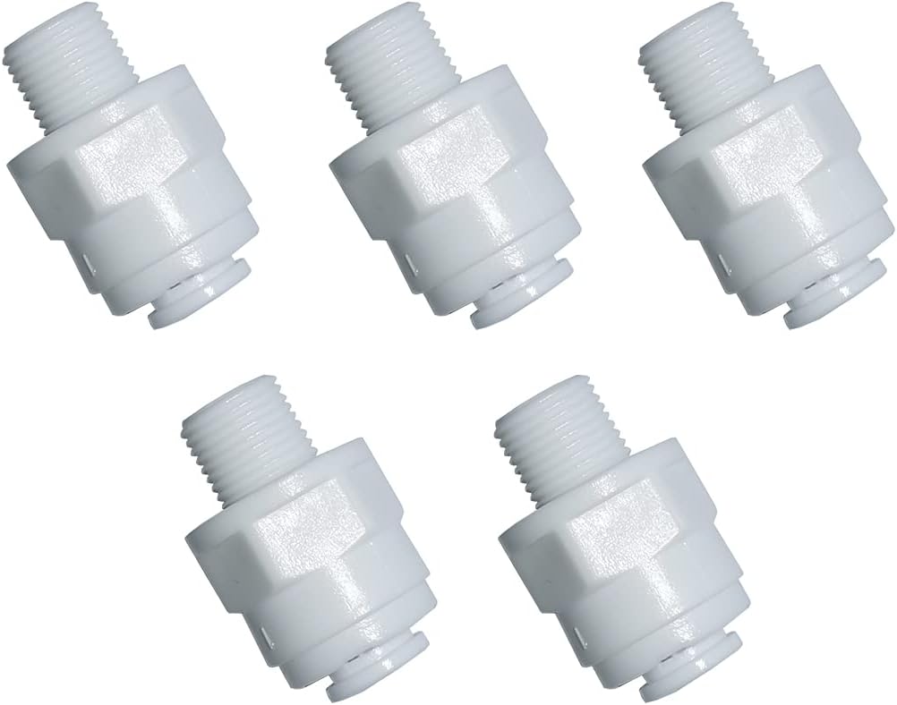 YZM Straight Male Thread Adapter 1/8" Male x 1/4" OD Tube Quick Connector,for Water Purifiers Filters Reverse Osmosis Systems,5 pcs.