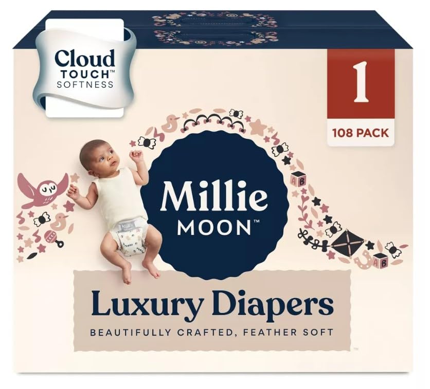 Image of Millie Moon Luxury Diapers, White, Size 1, 108 Count