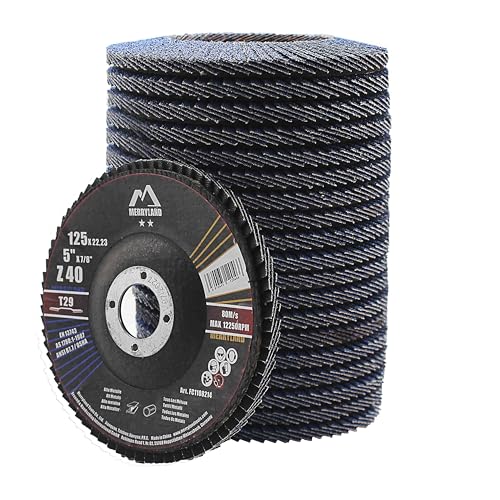 Merryland Disque à Lamelles 125 Métal pour Meuleuse d'Angle, 125mm Grain 40 T29 Disques à Rabat 20 Pièces, Corindon Bleu de Zirconium INOX Acier Fer Disques...