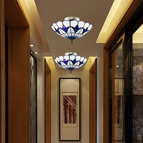 Skyweel A001 30CM W B 12 Inch Vintage Chandeliers Light Tiffany Style Stained Glass Ceiling Light Stained Glass Flush Mount Ceiling Lighting Fixtures  thumb #2