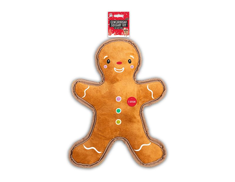 Christmas Pet Gingerbread Squeaky Toy, Polyester, 24.5cm x 20cm x 6cm, Machine Washable