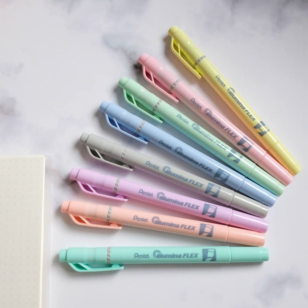 Pentel Illumina Flex SLW11 Textmarker mit Doppelspitze, säurefrei und lichtbeständig, schnell trocknend, für Schule und Büro, 8 Farbtöne