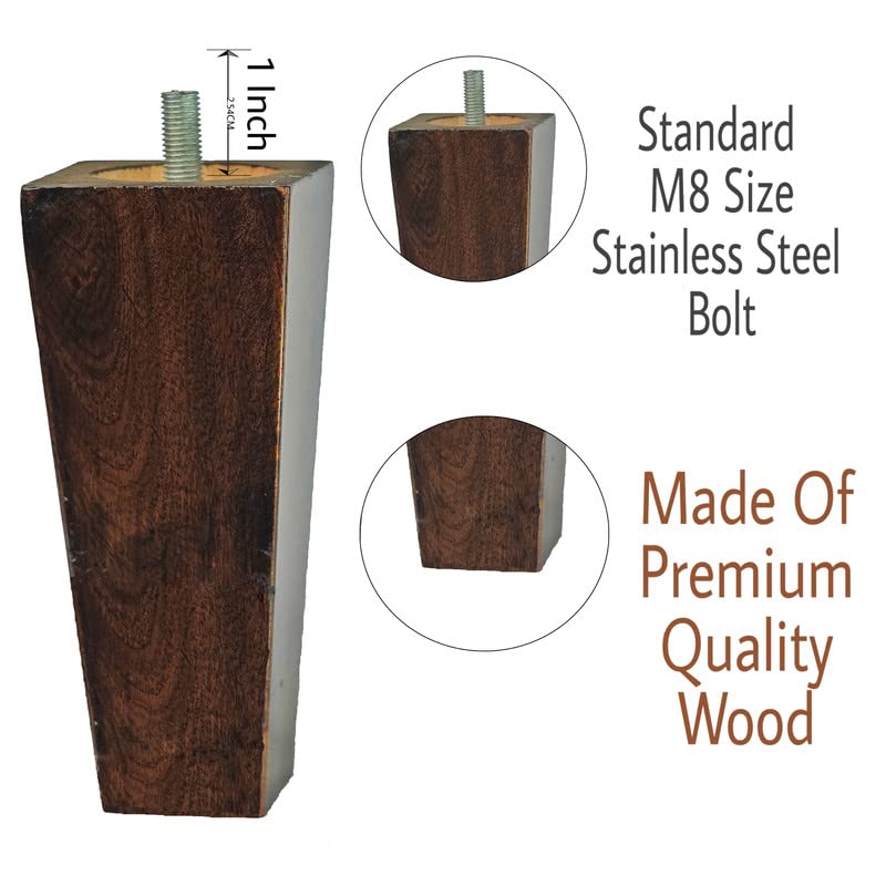 Lakdi Baaz | Wooden Square Sofa Leg and Furniture Leg Walnut 8 Inch 3