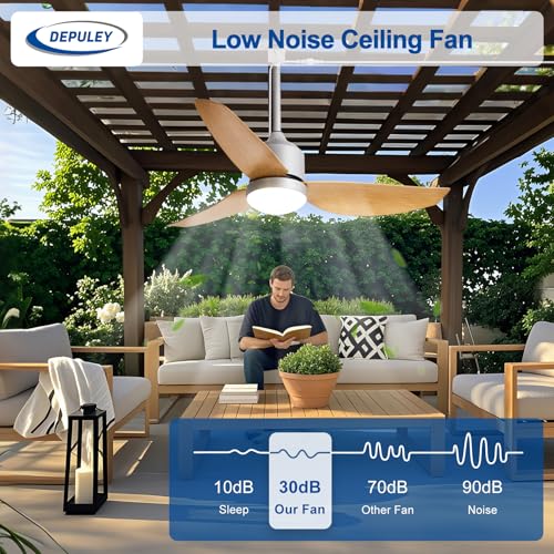 Image of Depuley 42-Inch Ceiling Fans with Lights: Outdoor Waterproof Ceiling Fan for Patios - Plug in Gazebo Fans with Remote Control - Low Profile Outdoor Fan 3 CCT DC Motor for Pergola Porch - Wood Color