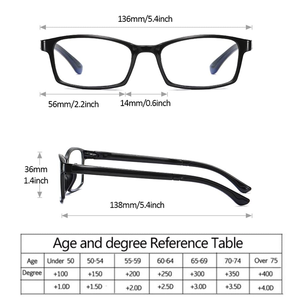 6 Sztuk Jasnoniebieskich Okularów Do Czytania, Prostokątne Okulary Do Czytania Nerd, Przeciwzmęczeniowe I Przeciwodblaskowe/Black/3.5