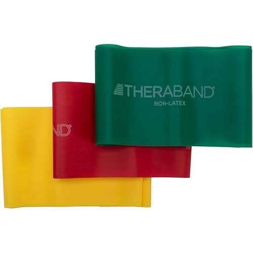THERABAND Resistance Bands Set, Professional Elastic Band For Upper & Lower Body Exercise, Strength Training without Weights, Physical Therapy, Pilates, Rehab, Yellow & Red & Green, Beginner