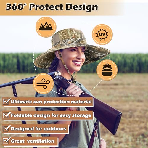 Image of Men Safari Sun Hat Wide Brim Boonie Fishing Cap with Adjustable Drawstring