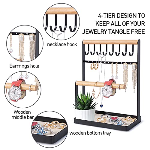 image for TESENAI Necklace Holder Stand Jewelry Holder - 8 Hooks 12 Earrings Hol