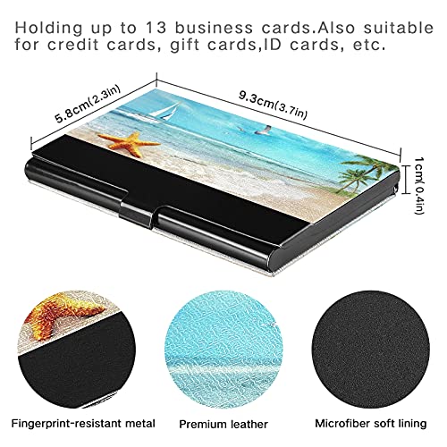 xigua Business Card Holder,Blue Sea Ocean Beach Metal Men's Women's Credit Card & Holder Wallet Fashionable Durable Portable Business Card Case3
