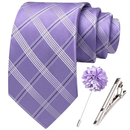 Image of Hi-Tie 63 inches Striped Paisley Extra Long Ties for Men Silk Necktie with Lapel Pin Tie Clip Big and Tall Men Formal Wedding