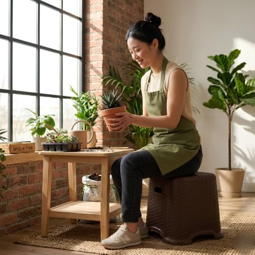 Image of LuxuryBase Stool for Kitchen Bathroom,10.62 inch (Brown) | Classic, Perfect Posture, Plastic, Pack of 1 pcs
