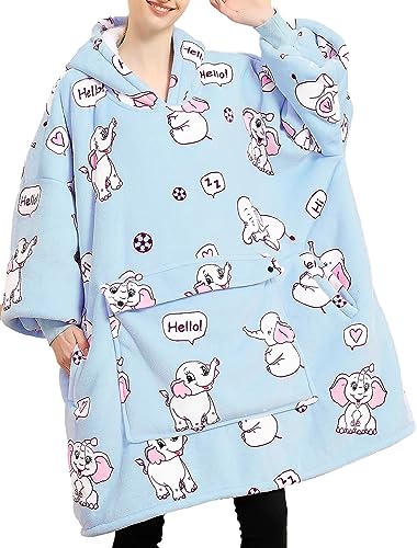 Image of KFUBUO Wearable Blanket Hoodie for Adults With Pocket Sherpa Elephant | Sherpa, Fuzzy Blanket Hoodie, Oversized Sweatshirt Blanket, Kangaroo Pouch, Cute Birthday Gifts for Women, Cute Stuff