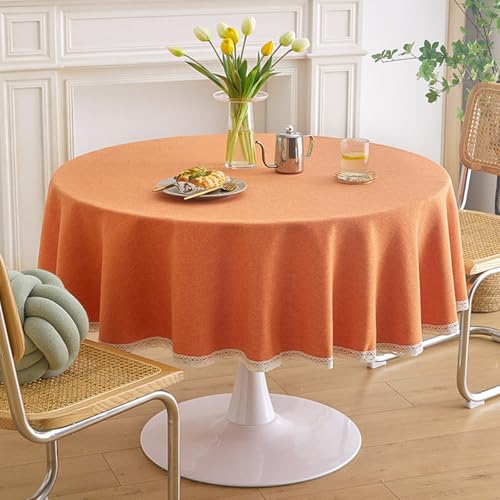 GOEXCPL Nappe ronde anti-taches, Nappe enduite imperméable, facile à nettoyer, Orange Diamètre 120 cm