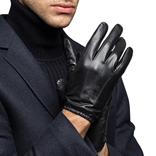 Men's Driving Genuine Goatskin Leather Gloves for Men with Elasticated Cuffs M