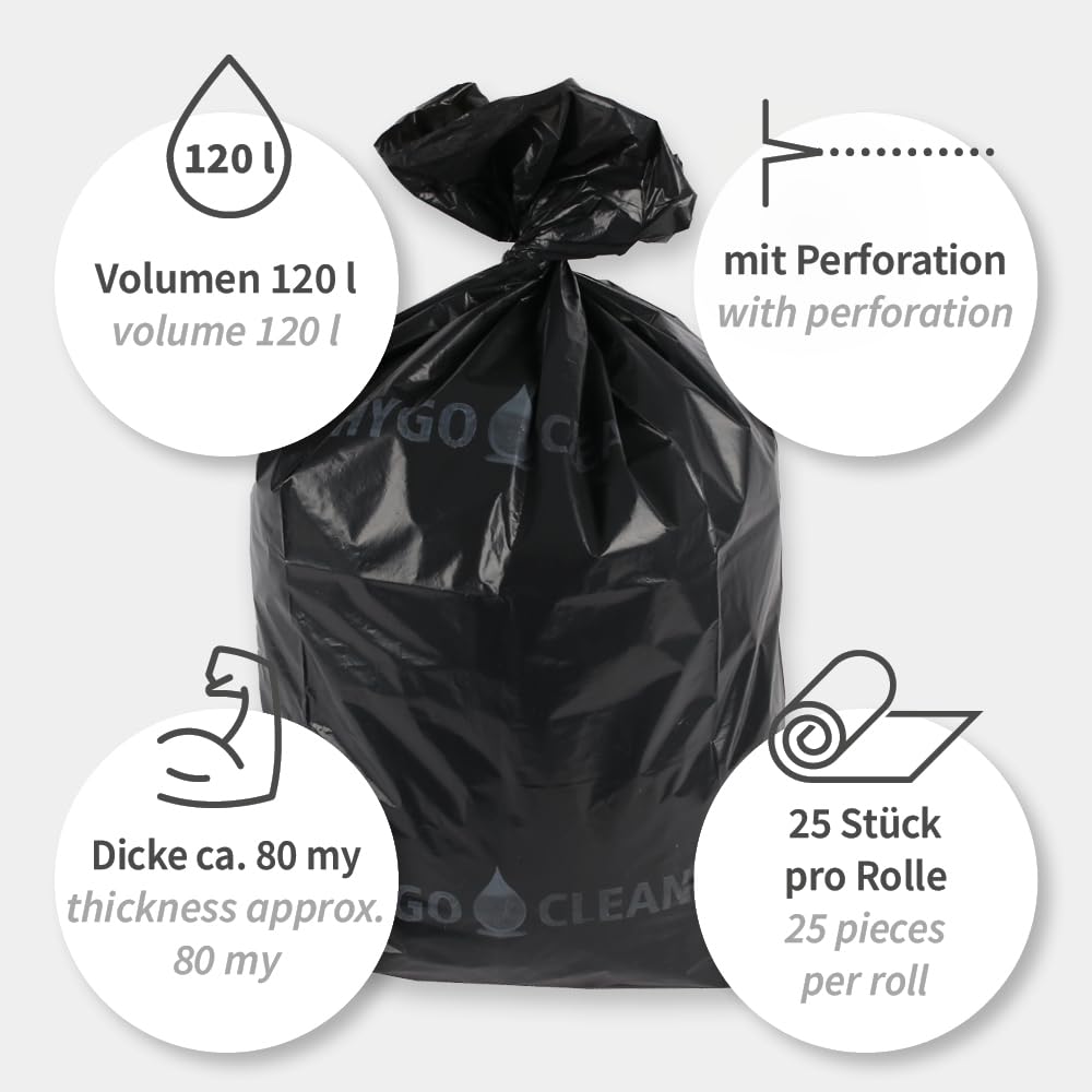 100 Stück, Müllsäcke, FRANZ MENSCH, 70x110cm, schwarz, LDPE, 80my, reißfest | Premium, Rolle, Müllbeutel, Mülltüten, trash bags, Abfallentsorgung, Mülltonnen, Gewerbe, Reinigung