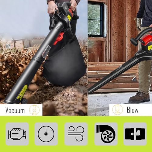 Soplador de Hojas y triturador de vacío inalámbrico de 40 V, Aspirador y sopladores de jardín, triturador de vacío de Hojas con batería de 6 velocidades con Bolsa recolectora de 40 l, 156 CFM