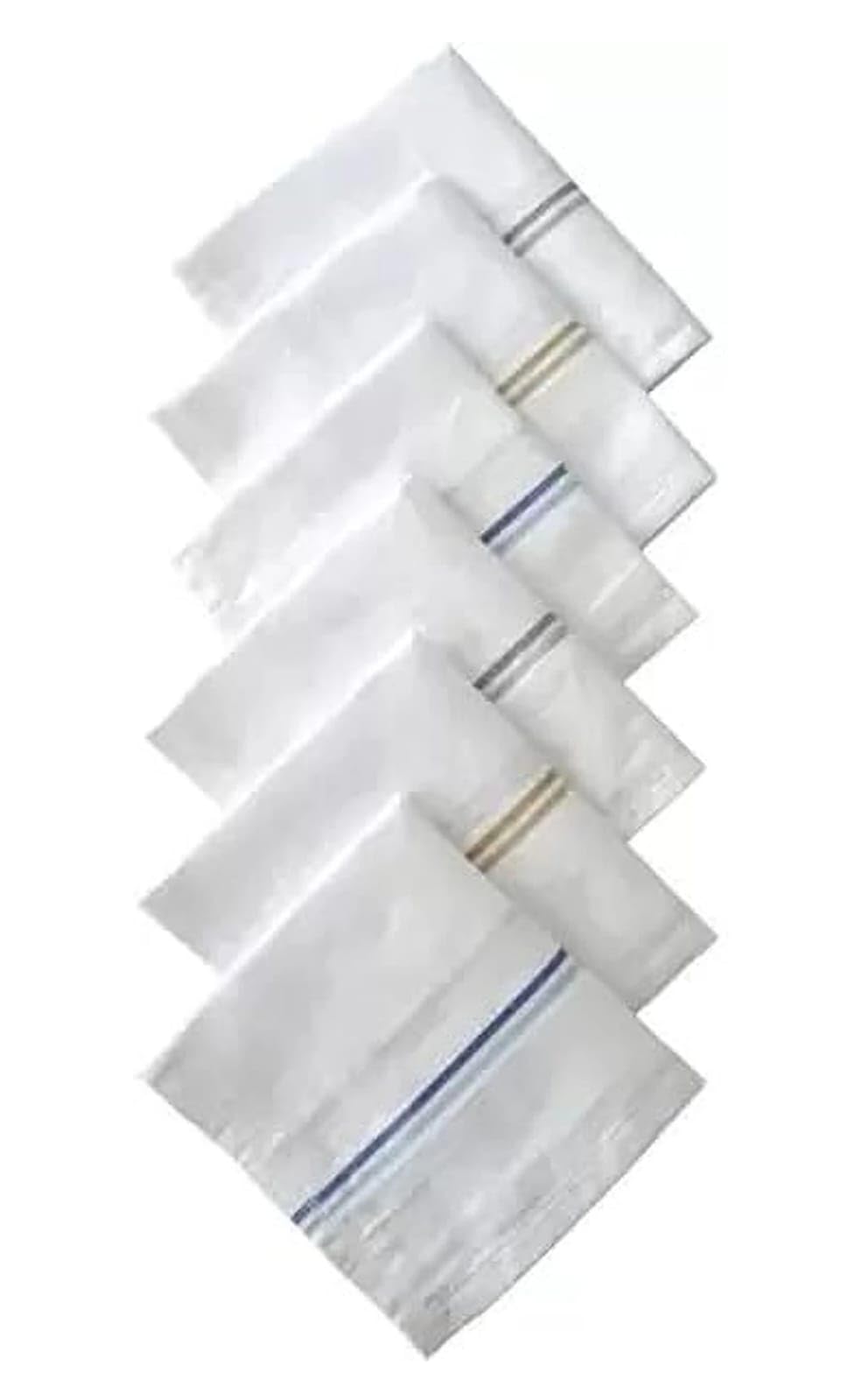 TG Enterprises Men's summer Cotton Handkerchiefs with Striped Border Design White and easy sweat absorption soft cotton fabric lightweight and easy to carry-image-34