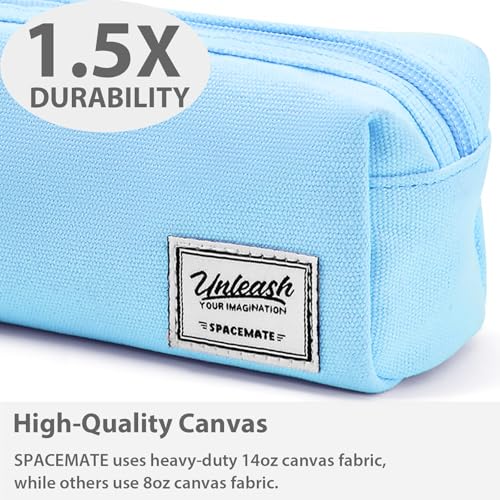 Image of SPACEMATE Pencil Case Pouch Box Bag School Supplies Girls Boys Kids, Cute Preppy Stuff Large Big Capacity Aesthetic Canvas Pen Organizer, Back to College Stationary, Sky Blue, Simple Style, 1200ml