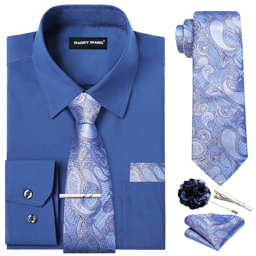Chemises de mariage Barry.Wang en coton uni avec cravates assorties