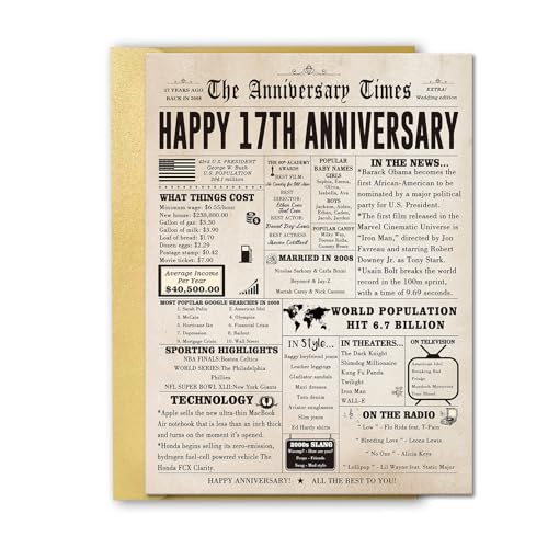 FANCYLUCKY Jumbo 17th Anniversary Cards for Women Men, Retro 17 Year Anniversary Card Gifts for Wife Husband, Large 17th Wedding Anniversary Decoration for Parents