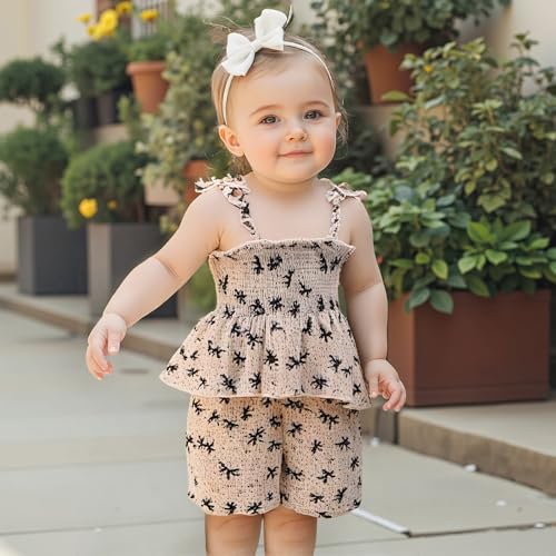 Image of Thorn Tree Toddler Girl Clothes Summer Ruffle Hem Sleeveless Stretchy Top Casual Shorts Cotton Line Outfits