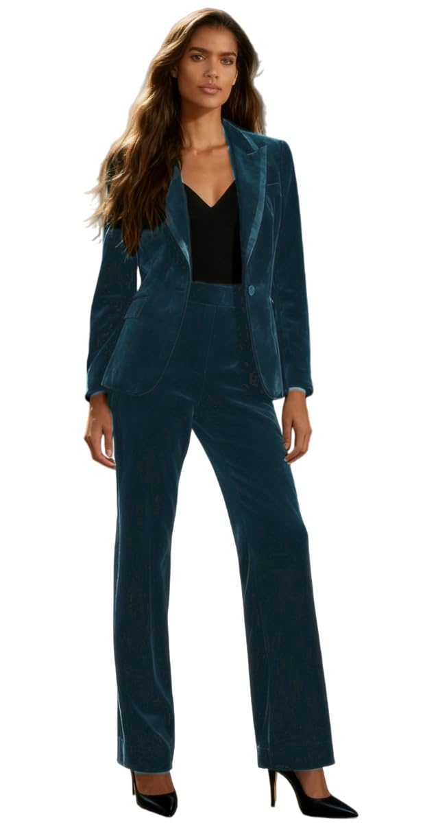 Womens 2 Piece Velvet Suit Slim Fit Business Suit for Work Prom Tuxedos Christmas Blazer Pants Set