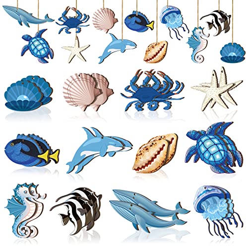 24-Pcs-Summer-Wooden-Ornaments-Ocean-Beach-Tree-Decorations-Coastal-Wood-Hanging-Decor-Beach-Sea-Animals-Cutouts-Summer-Hanging-Ornaments-Summer-Decorations-for-Home-Small-Tree-Party-Office 24 Pcs Summer Wooden Ornaments Ocean Beach Tree Decorations Coastal Wood Hanging Decor Beach Sea Animals Cutouts Summer Hanging Ornaments Summer Decorations for Home Small Tree Party Office