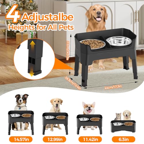 Raised Dog Bowl With Stand - 4 Height Adjustable Elevated Dog Bowls Dog Feeding Station 2x 1600ml Stainless Steel Food and Water Bowl Set Pet Feeding & Watering Supplies for Small Medium Large Dogs - Image 4