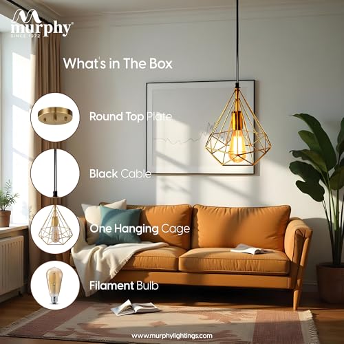 Image of Murphy Designer Single Pendant Hanging Chandelier Light for Dining Room, Home Decor | Indoor Roof Light | Golden Color Antique Vintage Chandelier - Pack of 1 (Bulb Included)