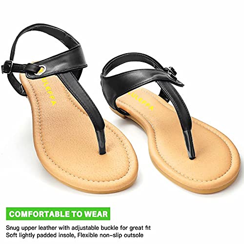 Yluleffa Sandals For Women - Womens Comfortable Cute Flat Thong Sandals - Women’s Summer Sandal Shoes With Adjustable Ankle Buckle T-Strap Black Size 7 #TOP3