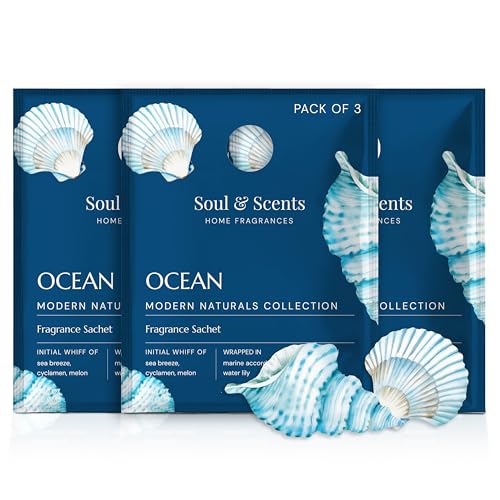 Image of Soul & Scents Ocean Fragrance Sachet | A Blend of Sea Breeze, Melon & Driftwood | Long-Lasting Air Freshener for Car, Wardrobe, Kitchen, and Travel Bag | Pack of 3-20gm Each