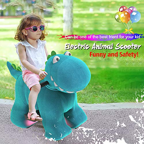 HOVER HEART Rechargeable 6V/7A Plush Animal Ride On Toy for Kids (3~7 Years Old) with Safety Belt (Dinosaurs)