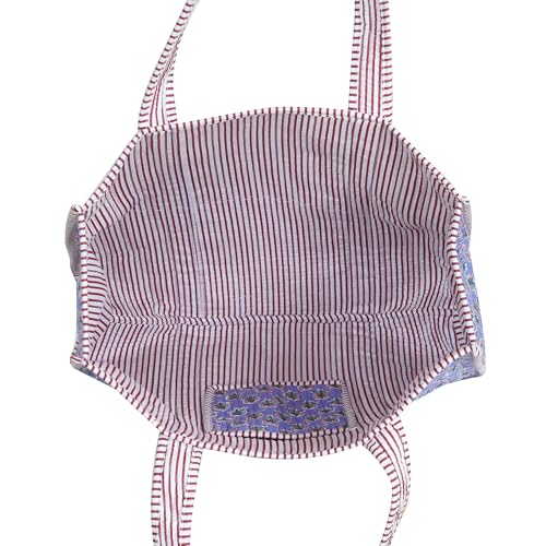 Image of Cotton Tiger Block Print Tote Bag, Indian Handmade Shopping Shoulder Bag, Unisex Market Daily Use