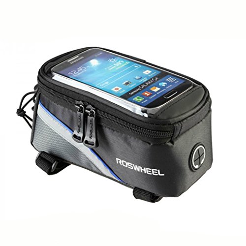 Roswheel Bicycle Bags Bike Bag Bicycle Front Tube Frame Cycling Packages Touch Screen Mobile Phone Bags Professional Bicycle Accessories (Blue S)