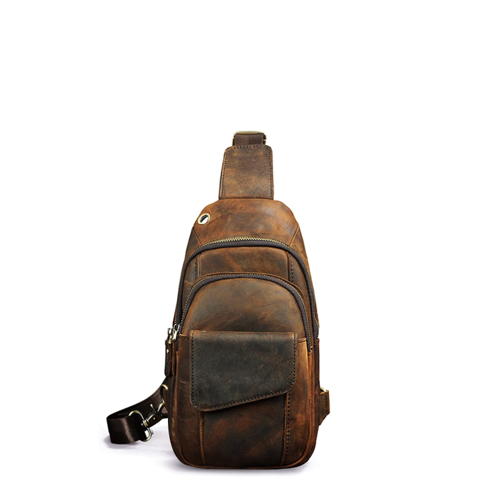ISCHWA Sling Backpack Men's Crazy Horse Leather Casual Fashion Crossbody Chest Shoulder Bag Design Travel Shoulder Bag Backpack Men