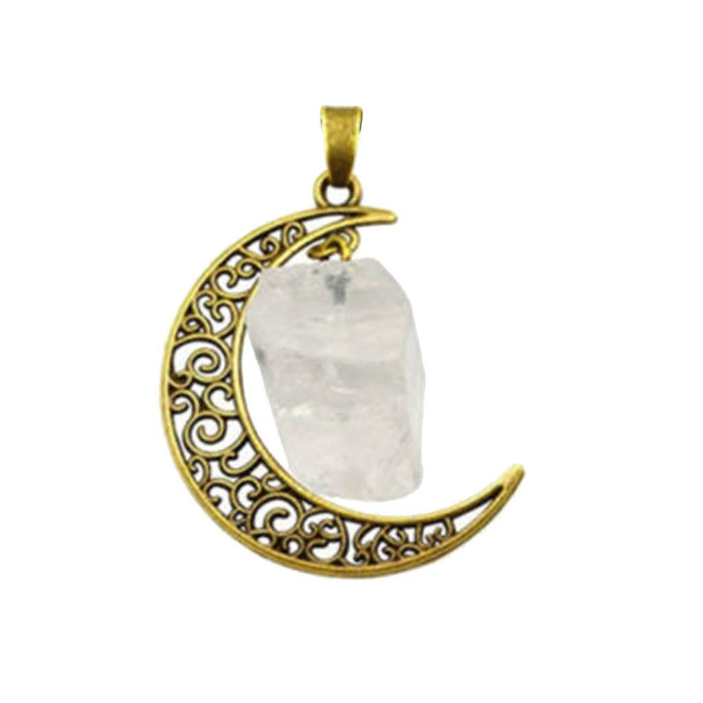 Janly Clearance Sale Natural Quartz Crystal Pendant Chakra Healing Gemstone Moon Necklace Jewelry, Women Jewelry (G-Free Size)