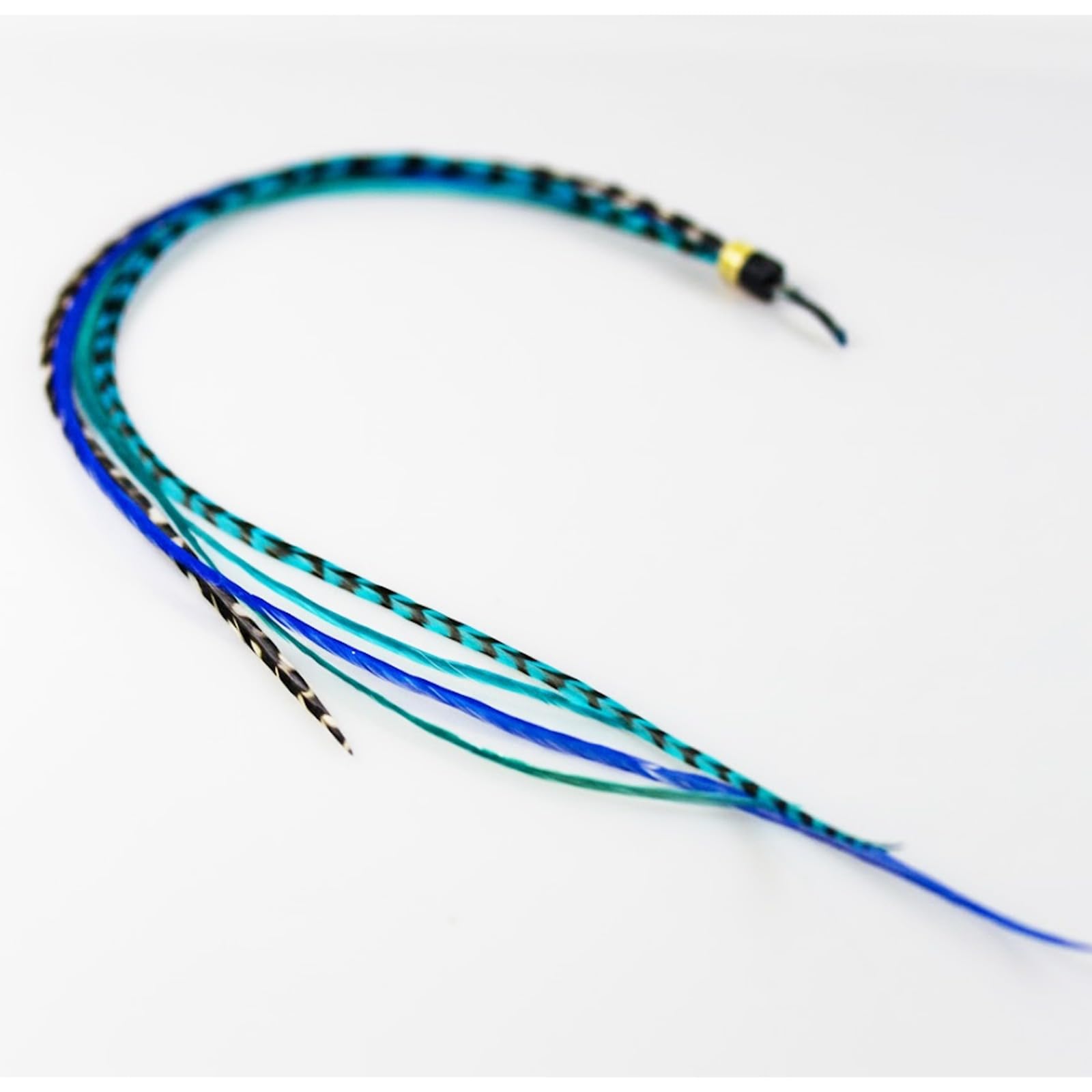 Feather Hair Extension – Ocean Blue and Aqua Grizzly Feathers, All Bonded Together at the Tip, With a Total of 5 Feathers, Ranging From 7 to 10 Inches in Length