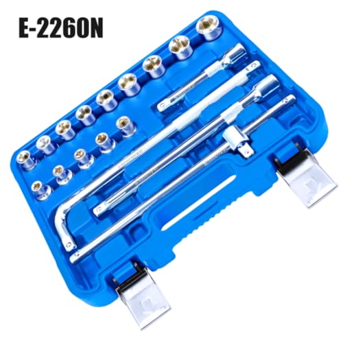 Image of Eastman 1 /2 Sq. Drive Sockets Sets, Chrome Vanadium Steel, Double Chrome Plated Square Drive, Mirror Finish(14 Sockets + 4 Accessories) Set Of 18Pcs (E-2260)