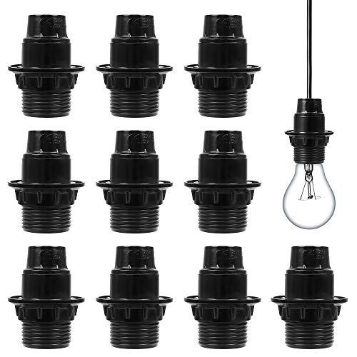 Bombilla para lámpara con enchufe E14, 10 piezas, portalámparas, portalámparas Edison, bombillas LED con enchufe colgante E14 roscado de baquelita y bombillas incandescentes y bombillas CFL (negro)
