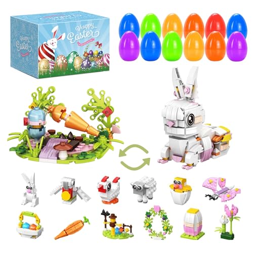 Toclsixz Lot de 360 blocs de construction de Pâques, 12 en 2, pour lapins et carottes, avec 12 œufs de Pâques, cadeau de Pâques idéal pour les créateurs...