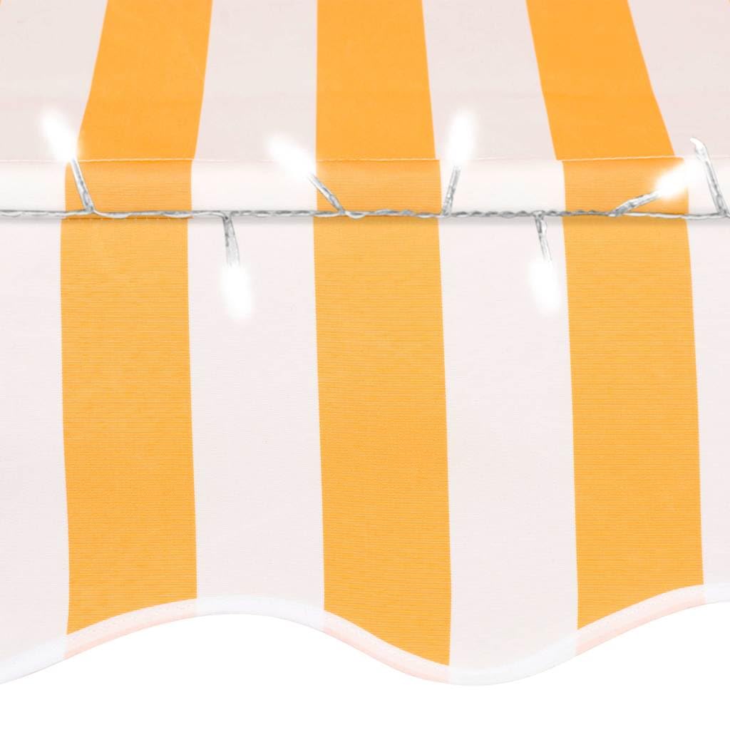 Tenda da sole manuale con illuminazione a LED, 150 cm, colore bianco e arancione, per terrazze, balconi e giardini, resistente ai raggi UV e all'acqua, con luci solari, telaio in acciaio