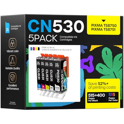 iNKPAD Pack de 5 cartuchos de tinta PGI 530 CLI 531 de repuesto para Canon PGI 530XL CLI 531XL Cartuchos de impresora compatibles con Canon TS8750 TS8751