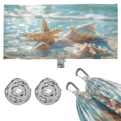 Takiito Seashells at Beach Hammock 330 lb Capacity Travel Camping Hammock with Tree Straps, Portable Lightweight for Outdoor Beach Backpacking Backyard Patio