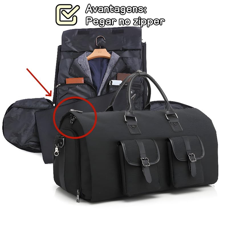 Snap on zipper suit suit travel bag carry on overnight bag waterproof leather duffel bag men and women convertible garment bag sports bag two-in-one hanging suitcase (Oxford canvas, black)2