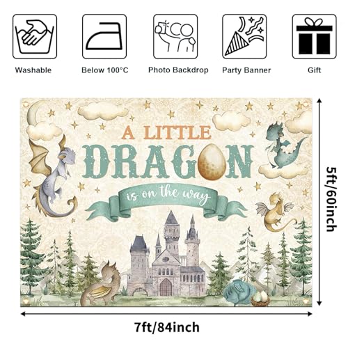 Avezano Dragon Baby Shower Backdrop A Little Dragon is On The Way Baby Shower Party Decorations Dragon Theme Gender Reveal Party Decor for Kids New Born (7x5ft)