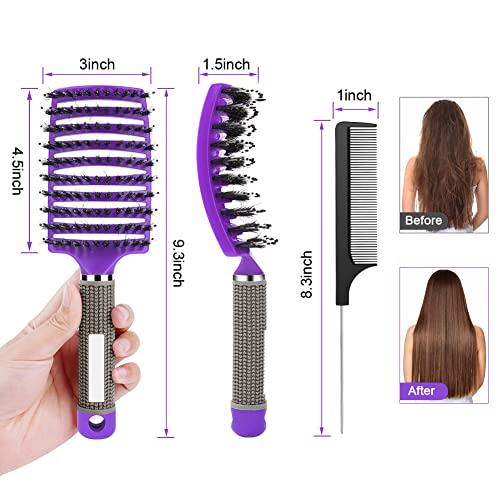 URAQT Hair Brush, 2 Pcs Boar Bristle Paddle Hairbrush with Tail Comb - Image 3