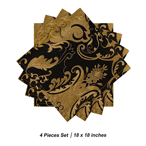 Loom And Mill Luxury Cloth Napkins 18X18 Inch, 4 Pack Classic Damask Jacquard Dinner Napkins For Dining Kitchen Party Halloween Holiday Decorations, Durable Washable Table Linen Napkin(Black, 18X18In) #TOP1