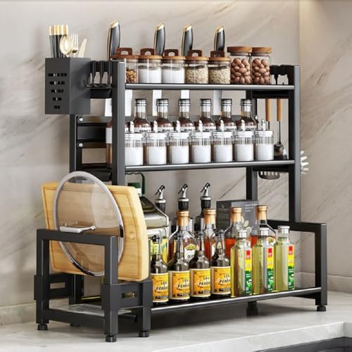 Earwig 3 Tiers Countertop Shelves,Spice Rack Organizers for Kitchen Countertop Storage,Counter Cupboard Shelf Rack Organizer with Cutting Board Holder & 6 Hooks Metal Structure (EW-08) (B0DJ2JQ8TC) Amazon Price History, Amazon Price Tracker