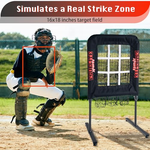 Image of 9 Hole Pitching Net with Strike Zone, Baseball Softball Pitching Target - Adjustable Height Portable Indoor Outdoor Training Equipment for Pitchers of All Levels, Coaches, and Players