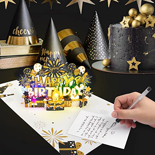 Image of INPHER Large Birthday Card Blow Out Candle Light and Music Pop Up Happy Birthday Card Musical Birthday Gift Greeting Cards Birthday Cards for Mom, Dad, Husband, Wife, Sister, Navy Blue